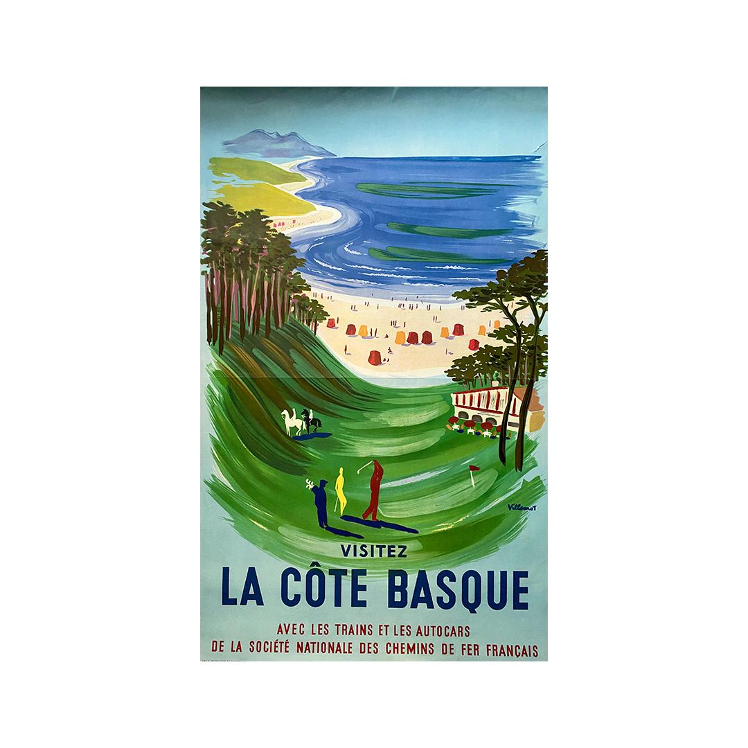 1955 Original Poster by Villemot for the tourism in the Basque Coast - SNCF - Print by Bernard Villemot