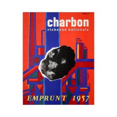 Manifesto originale del 1957 di Bernard Villemot - Emprunt Charbon richesse nationale