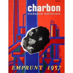 Manifesto originale del 1957 di Bernard Villemot - Emprunt Charbon richesse nationale