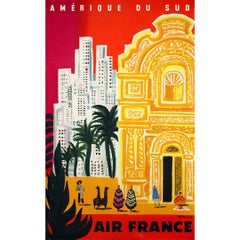 1958 Air France Cartel Original América del Sur Villemot Arte de Viajes