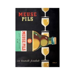 1959 original poster by Bernard Villemot fo Meuse Pils