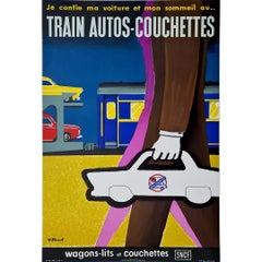 1964 original poster by Villemot for the Train Autos-Couchettes SNCF