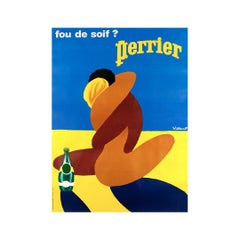 Originalplakat von Villemot Fou de soif aus dem Jahr 1980 Perrier  Gastronomie – Werbung