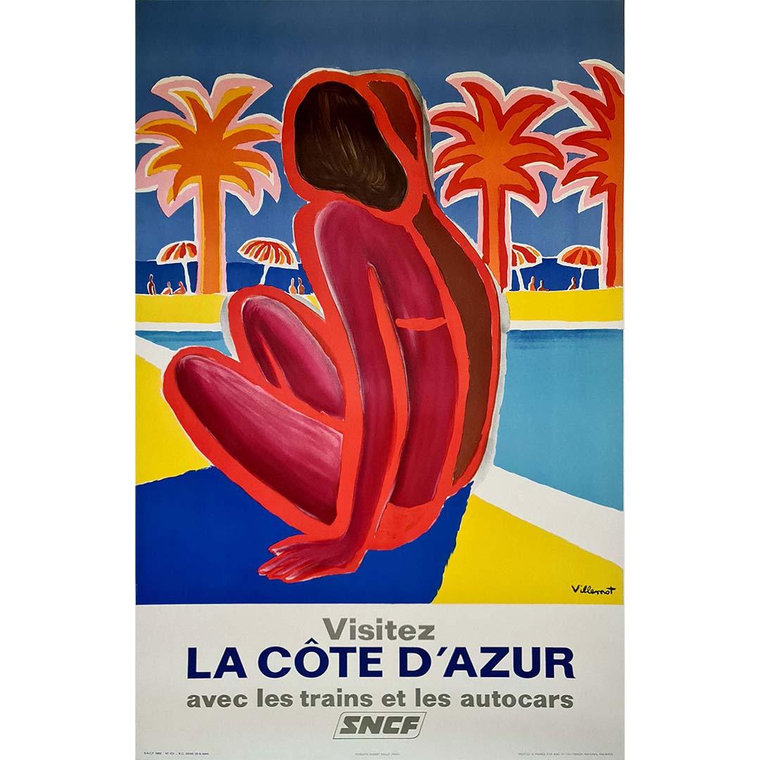 Das Plakat von Bernard Villemot für die SNCF aus dem Jahr 1968, das zur Erkundung der Côte d'Azur mit Zügen und Bussen einlädt, ist ein visuelles Meisterwerk, das die Grenzen einer reinen Werbung überschreitet.

Villemots künstlerisches Können