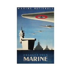 Poster di reclutamento originale di Villemot del 1948 circa - Marina Militare Francese