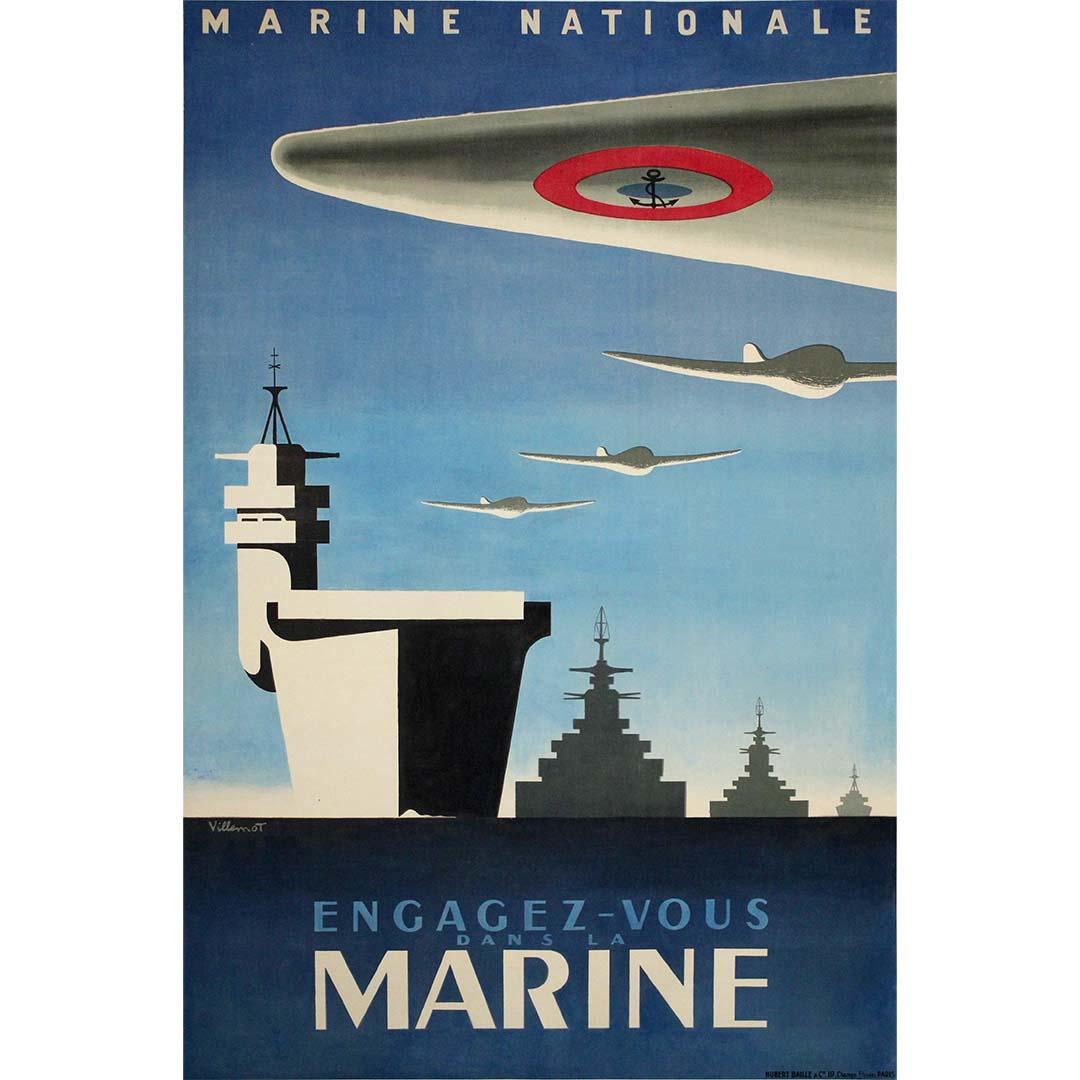 CIRCA 1948 Originalrekrutierungsplakat von Villemot - Französische Marine