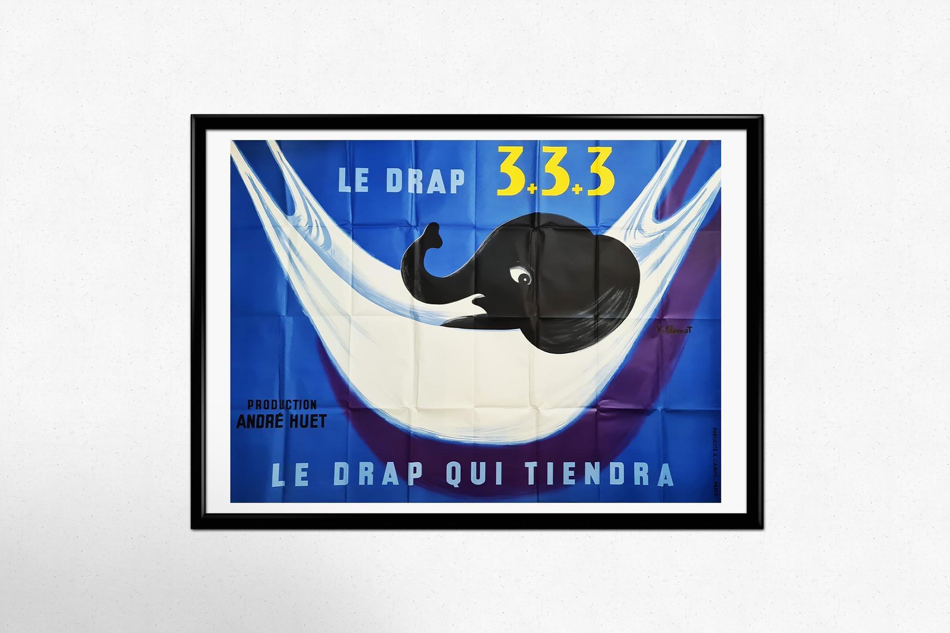 Bernard Villemot - Circa 1950 Original Poster by Villemot - Le drap 3+3+3 -  Fashion For Sale at 1stDibs