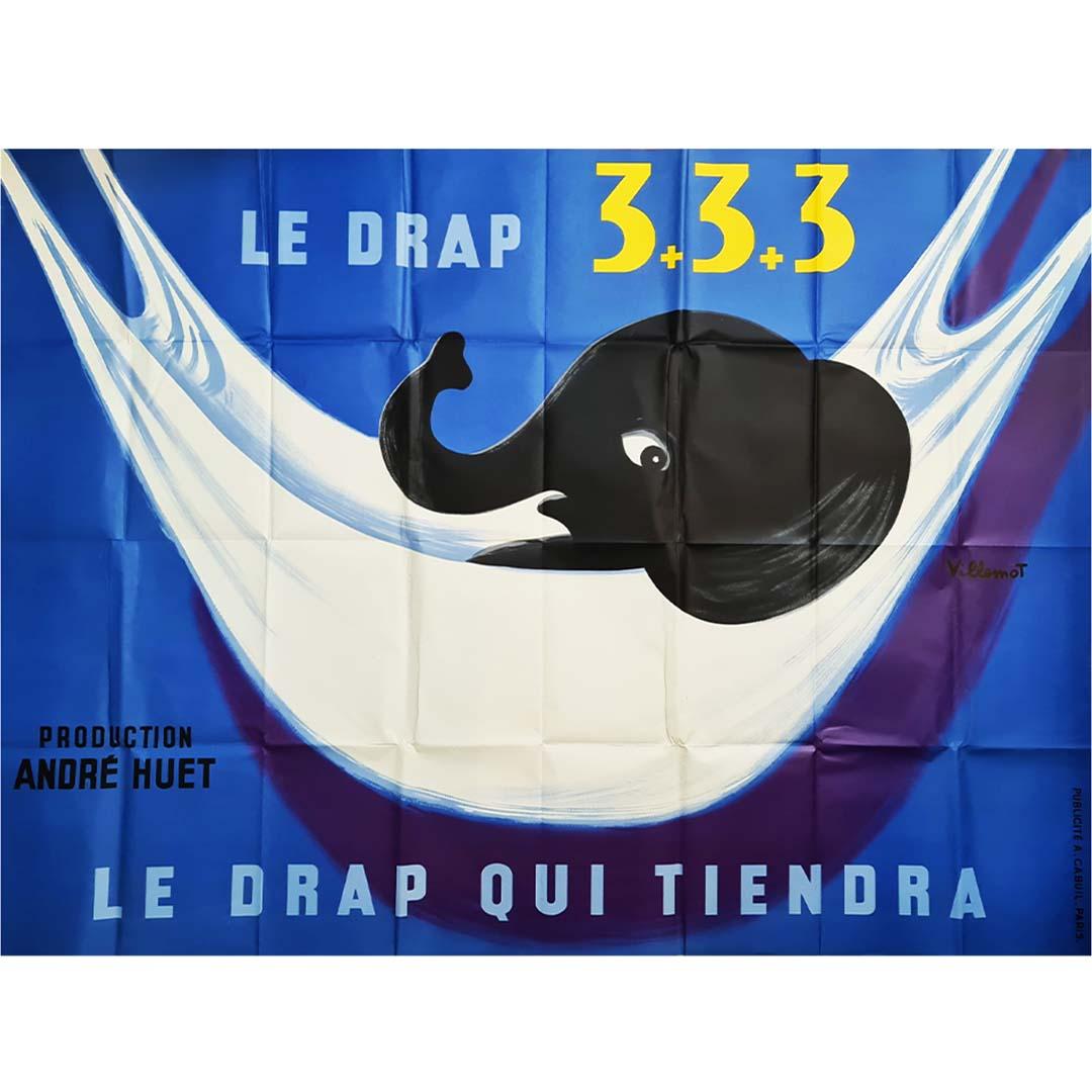 Circa 1950 Original Poster by Villemot - Le drap 3+3+3 - Fashion For Sale 1
