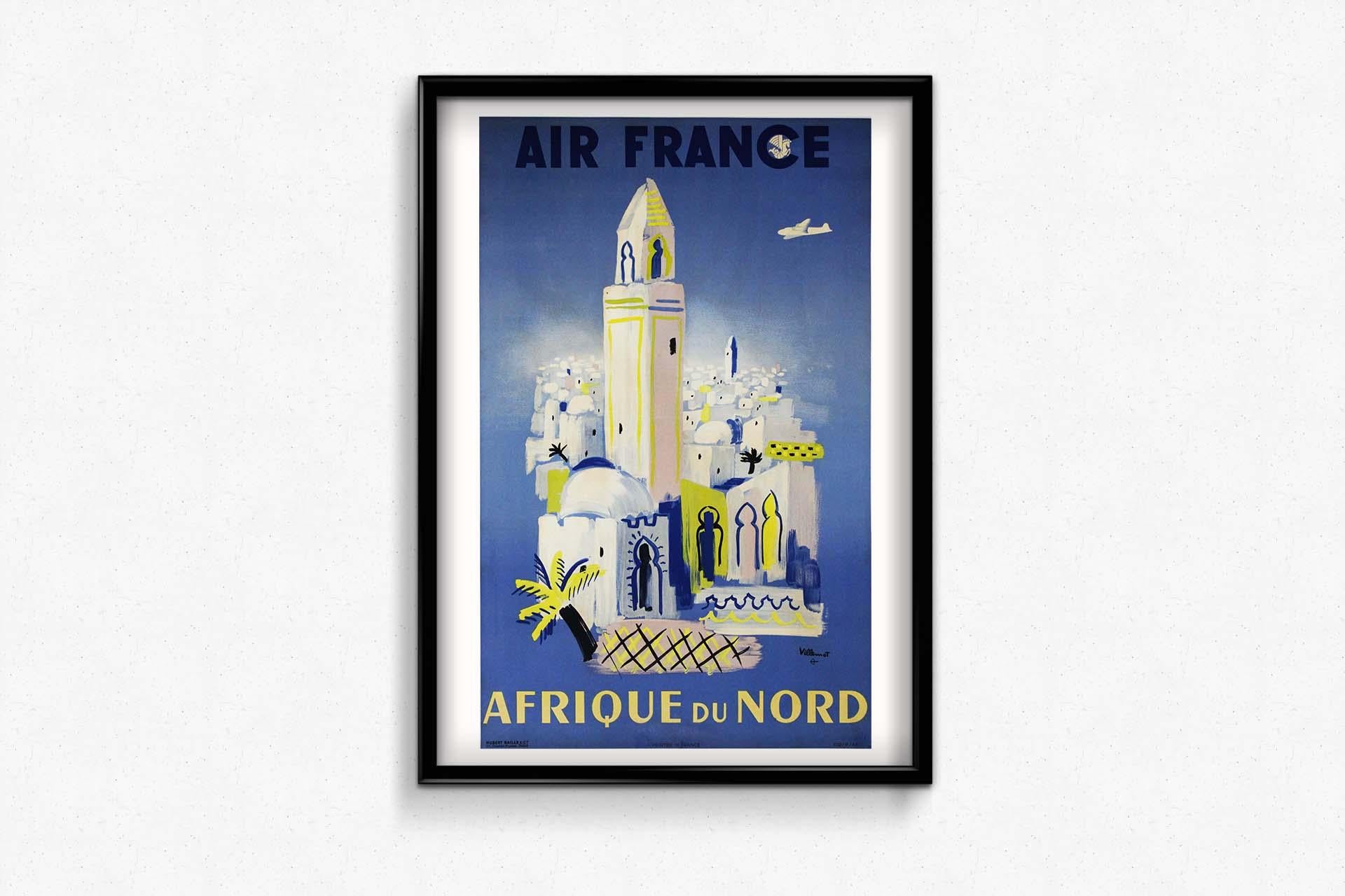 Affiche de voyage originale de Bernard Villemot datant de 1950 - Air France Afrique du Nord en vente 1