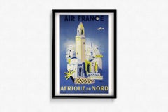 Manifesto di viaggio originale di Bernard Villemot del 1950 circa - Air France Nord Africa