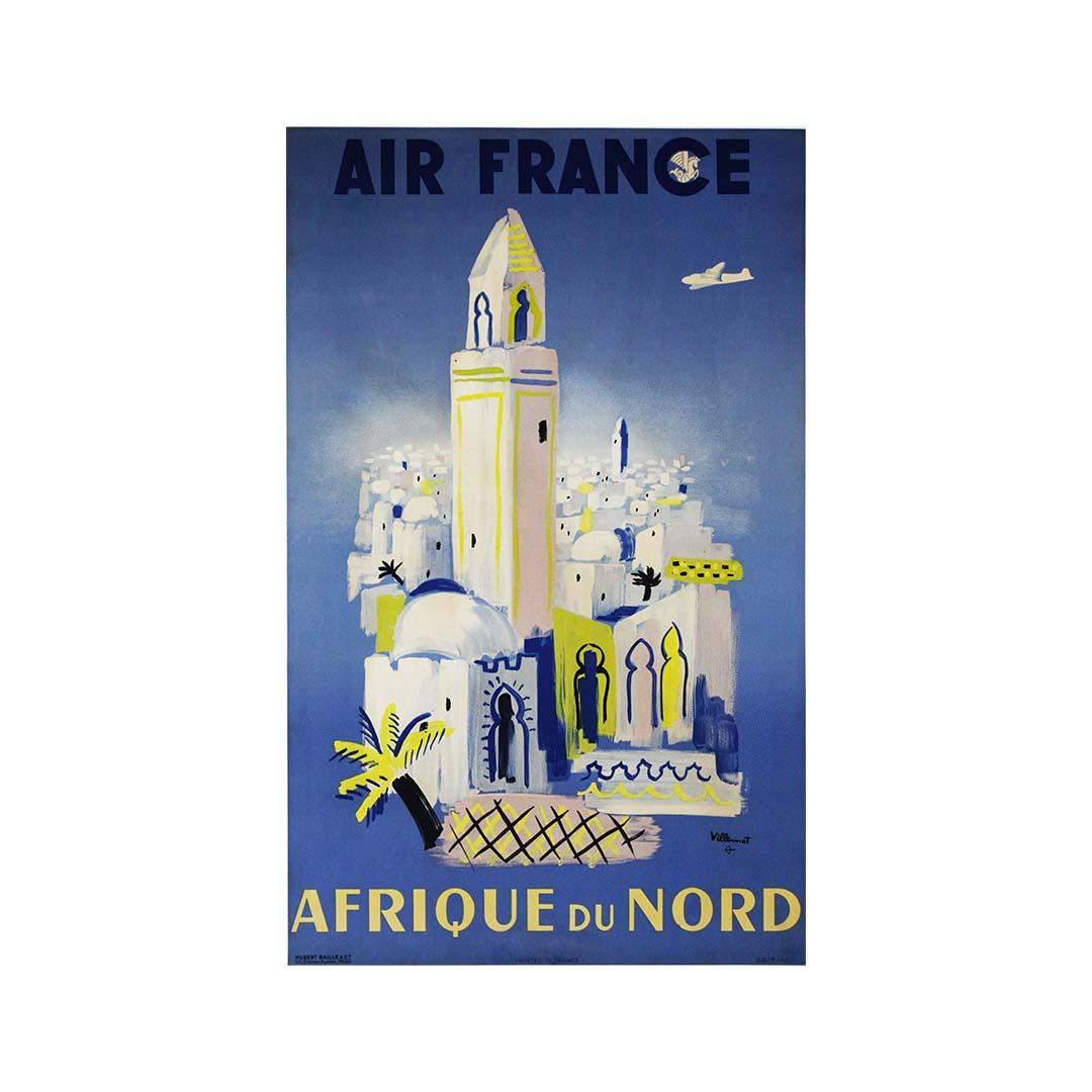 Circa 1950 original travel poster by Bernard Villemot - Air France North Africa For Sale 3