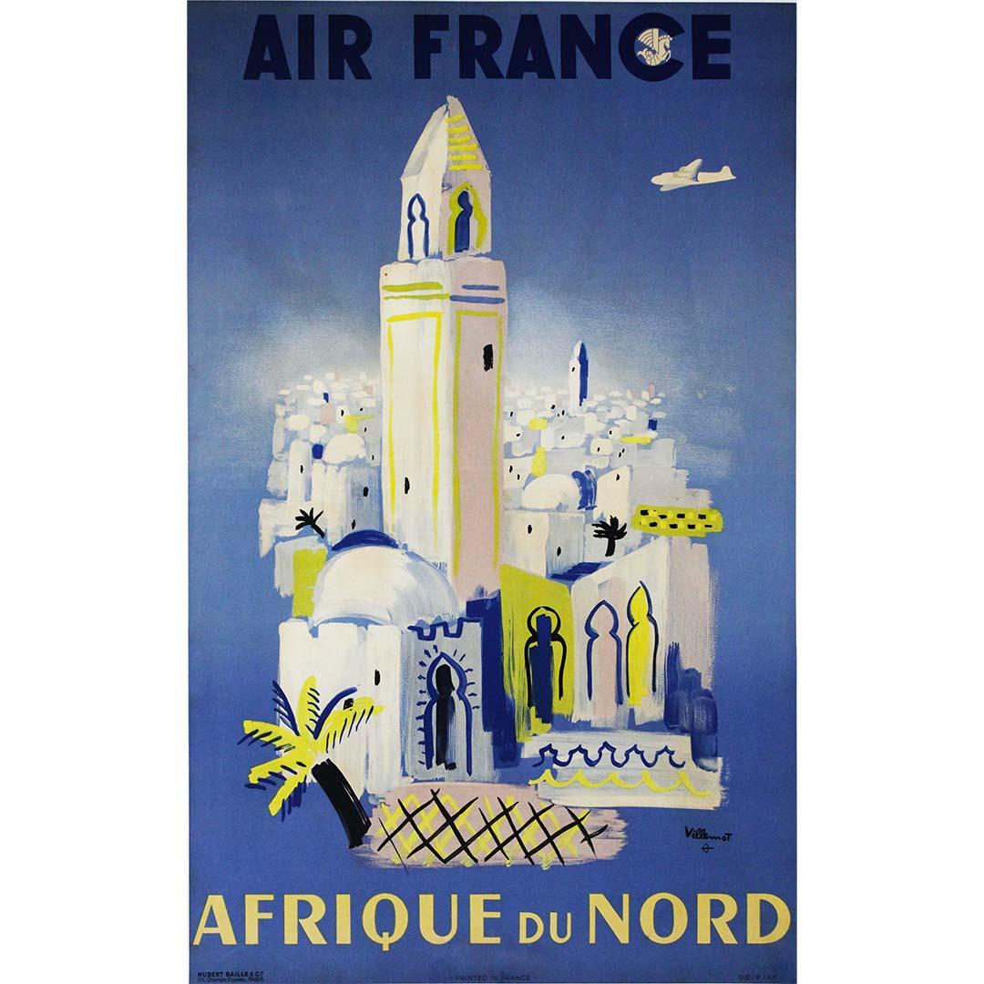 L'affiche originale de Bernard Villemot pour Air France, qui présente les voyages en Afrique du Nord, est un exemple captivant de son style graphique emblématique. Créée dans les années 1950, cette affiche témoigne de la capacité de Villemot à