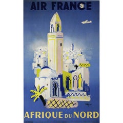 Retro Circa 1950 original travel poster by Bernard Villemot - Air France North Africa