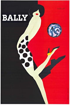 Poster di moda vintage originale di Bally-Chaussures-Globe