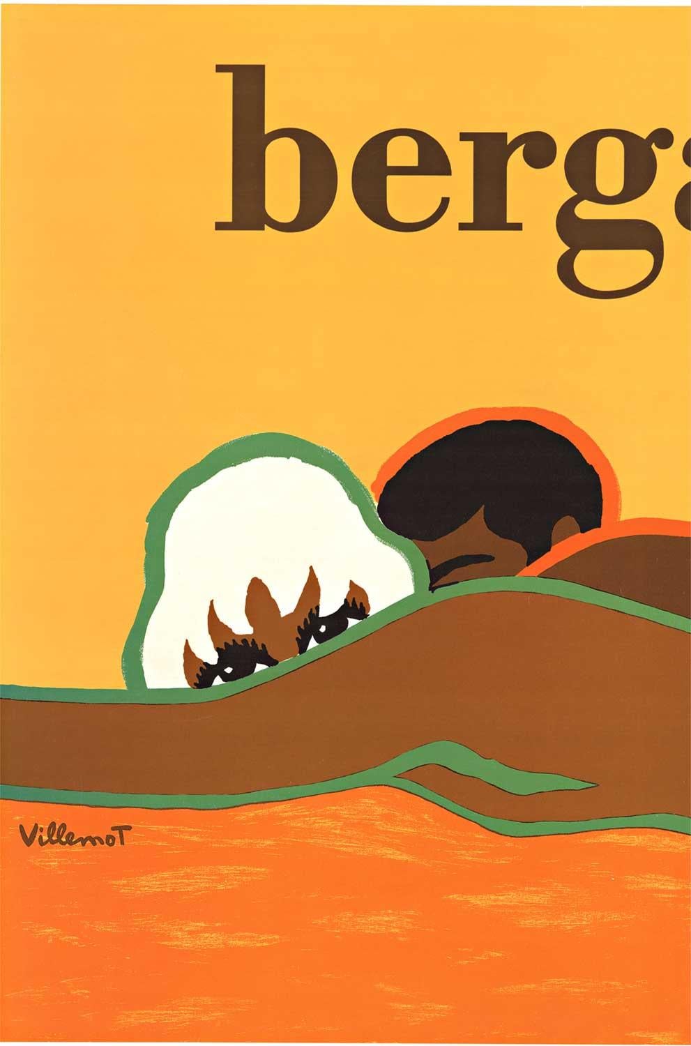 Affiche vintage d'origine Bergasol  Villemot  Écran solaire - Pop Art Print par Bernard Villemot