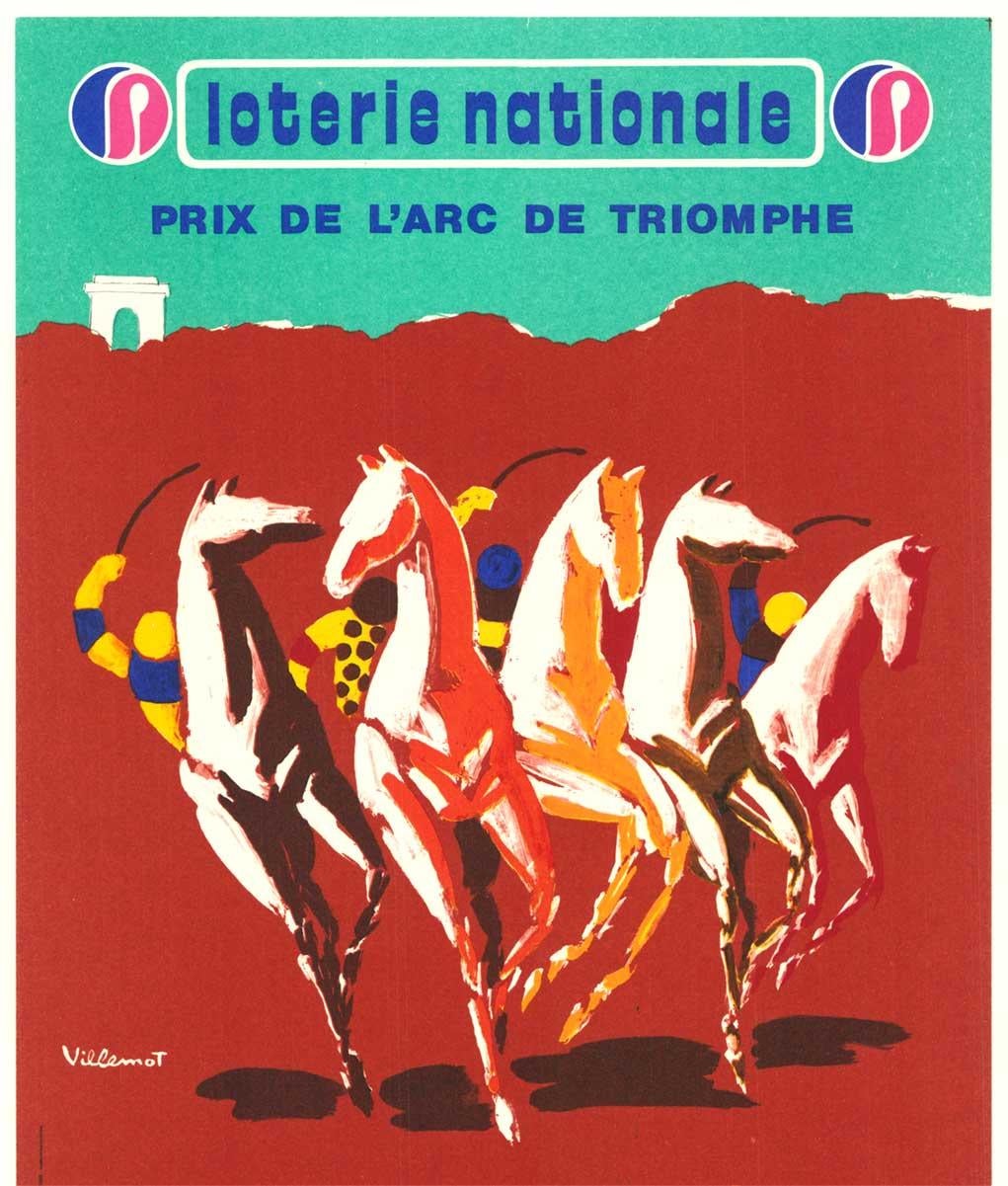 Poster vintage originale della Loterie nationale L'arc de Triomphe - Animal Print Rosso di Bernard Villemot