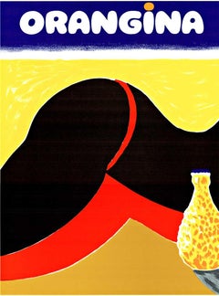 Originale Orangina Signora in spiaggia abbronzata, poster con bevanda all'arancia