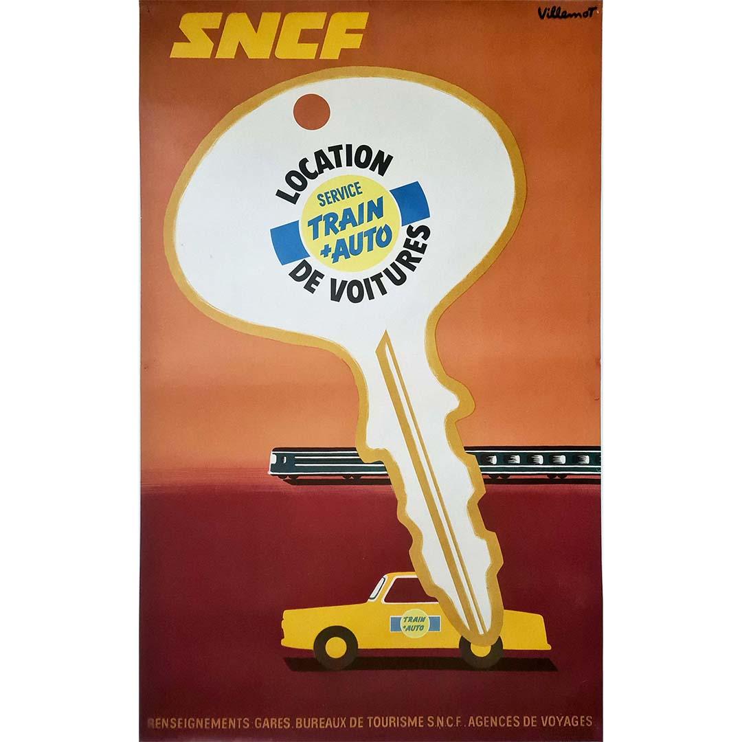 Bonito cartel de Bernard Villemot para la SNCF y su servicio de alquiler de coches ( Servicio Tren + Auto ).
Bernard Villemot, nacido el 20 de septiembre de 1911 en Trouville-sur-Mer (Calvados) y fallecido el 8 de julio de 1989 en París, es un