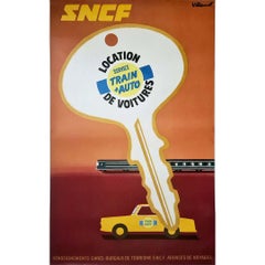 Original poster of Bernard Villemot for the SNCF and its service of renting car