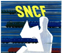 Original SNCF Vitesse Confort Exactitude vintage French railroad poster, 1951