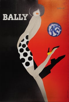 Original Vintage Bally Poster Iconic Ball Design By Villemot Fashion Shoes Brand