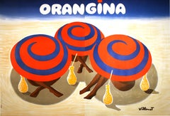 Original Vintage Cartel Orangina de Bernard Villemot 1984 Paraguas