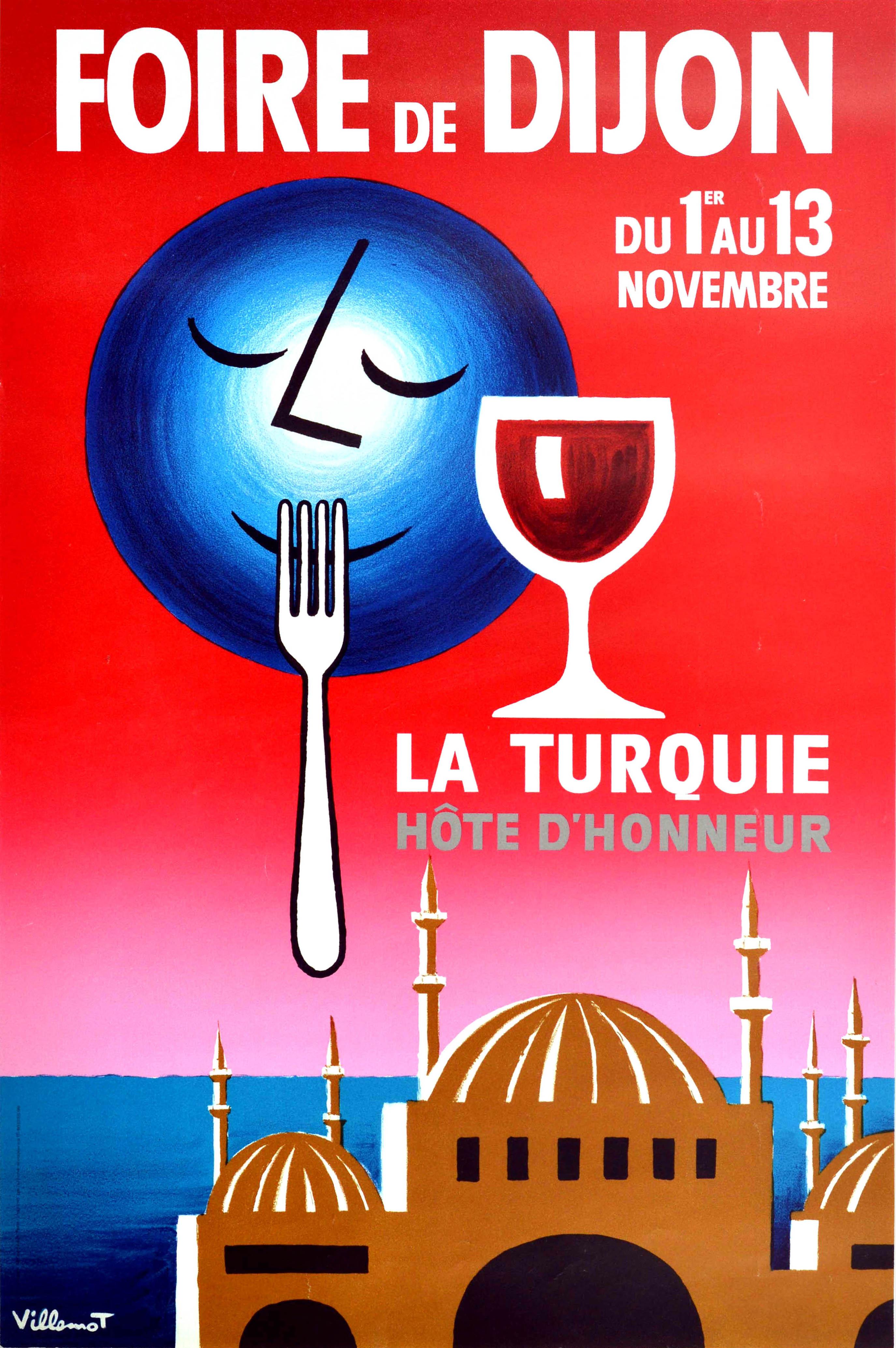 Bernard Villemot Print - Original Vintage Poster Foire De Dijon Food Fair La Turquie Hote dHonneur Turkey