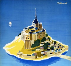 Original Vintage Poster Mont Saint Michel Island Sailing Train Coach Travel Art