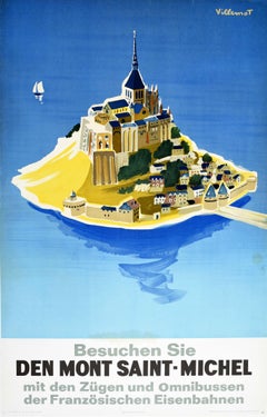 Original Vintage Poster Mont Saint Michel Island Sailing Train Coach Travel Art