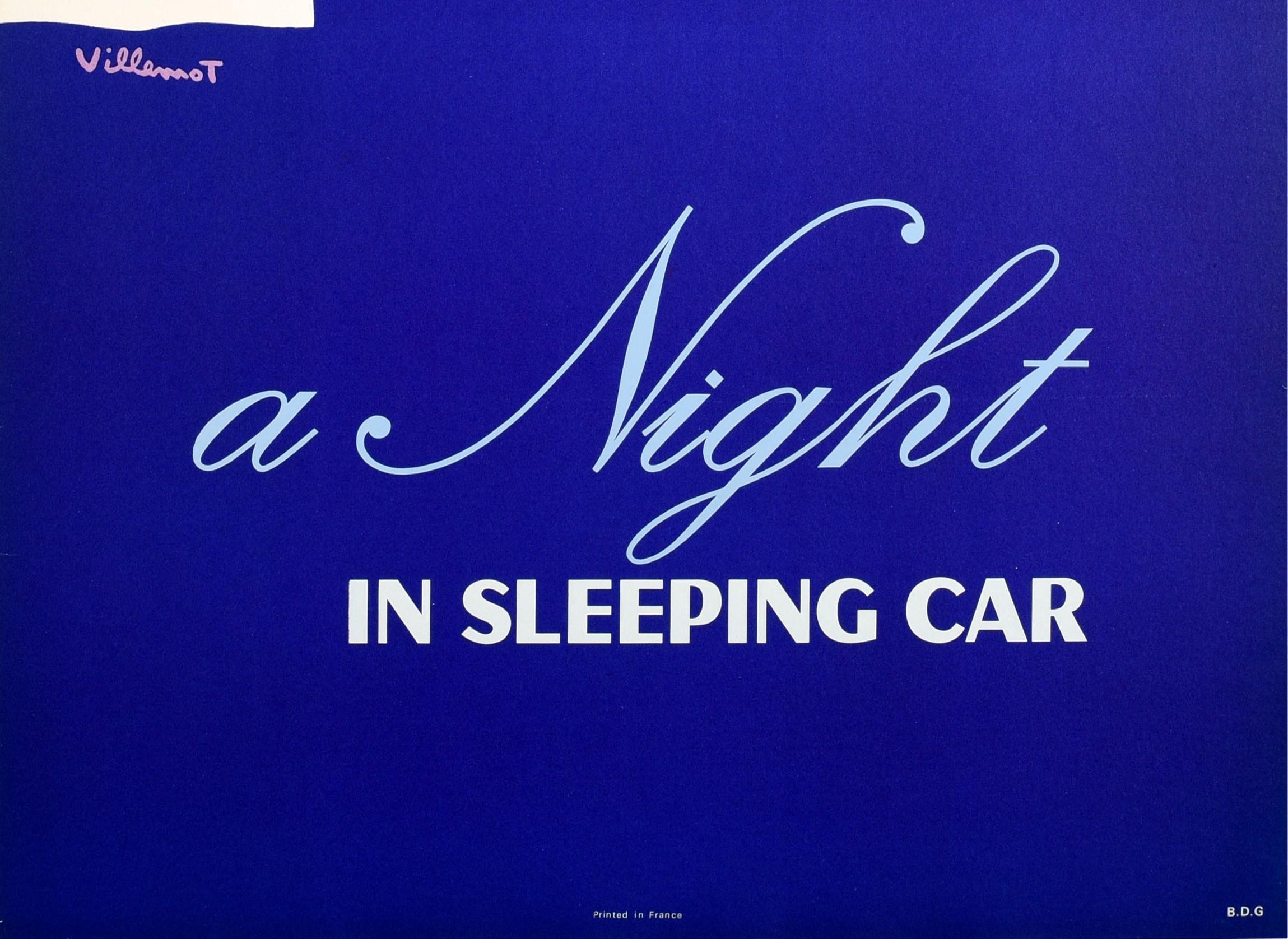 Original Vintage Railway Poster A Night In Sleeping Car SNCF Sleeper Train Art - Purple Print by Bernard Villemot