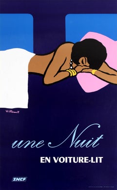 Affiche vintage d'origine du SNCF Overnight Sleeper Railway - Une Nuit En Voiture Lit