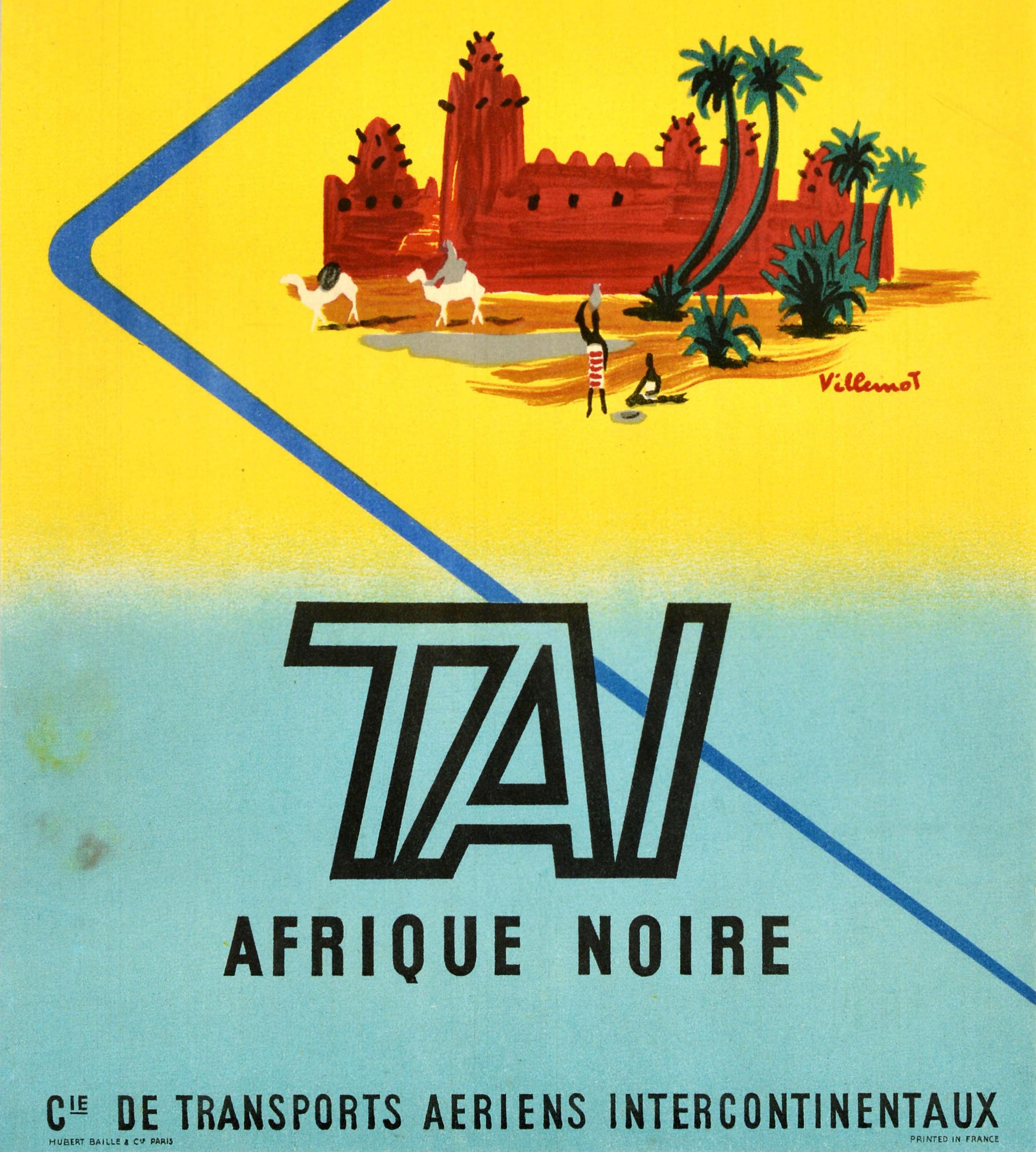 Original Vintage Travel Poster TAI Afrique Noire Sub Sahara Africa Villemot Art For Sale 1