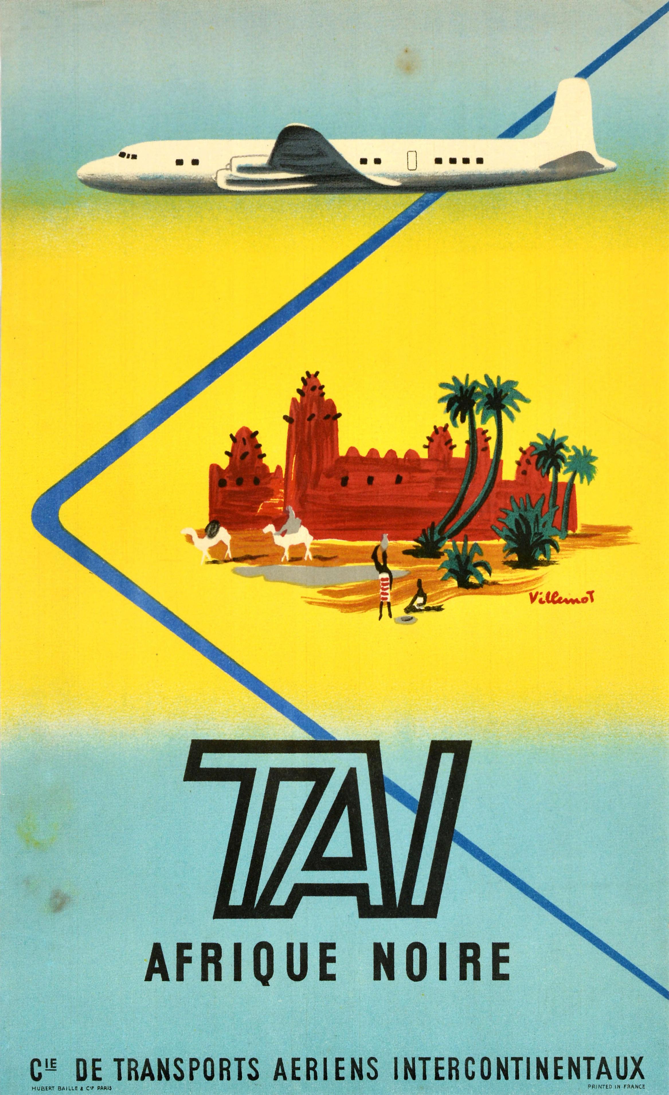 Bernard Villemot Print - Original Vintage Travel Poster TAI Afrique Noire Sub Sahara Africa Villemot Art