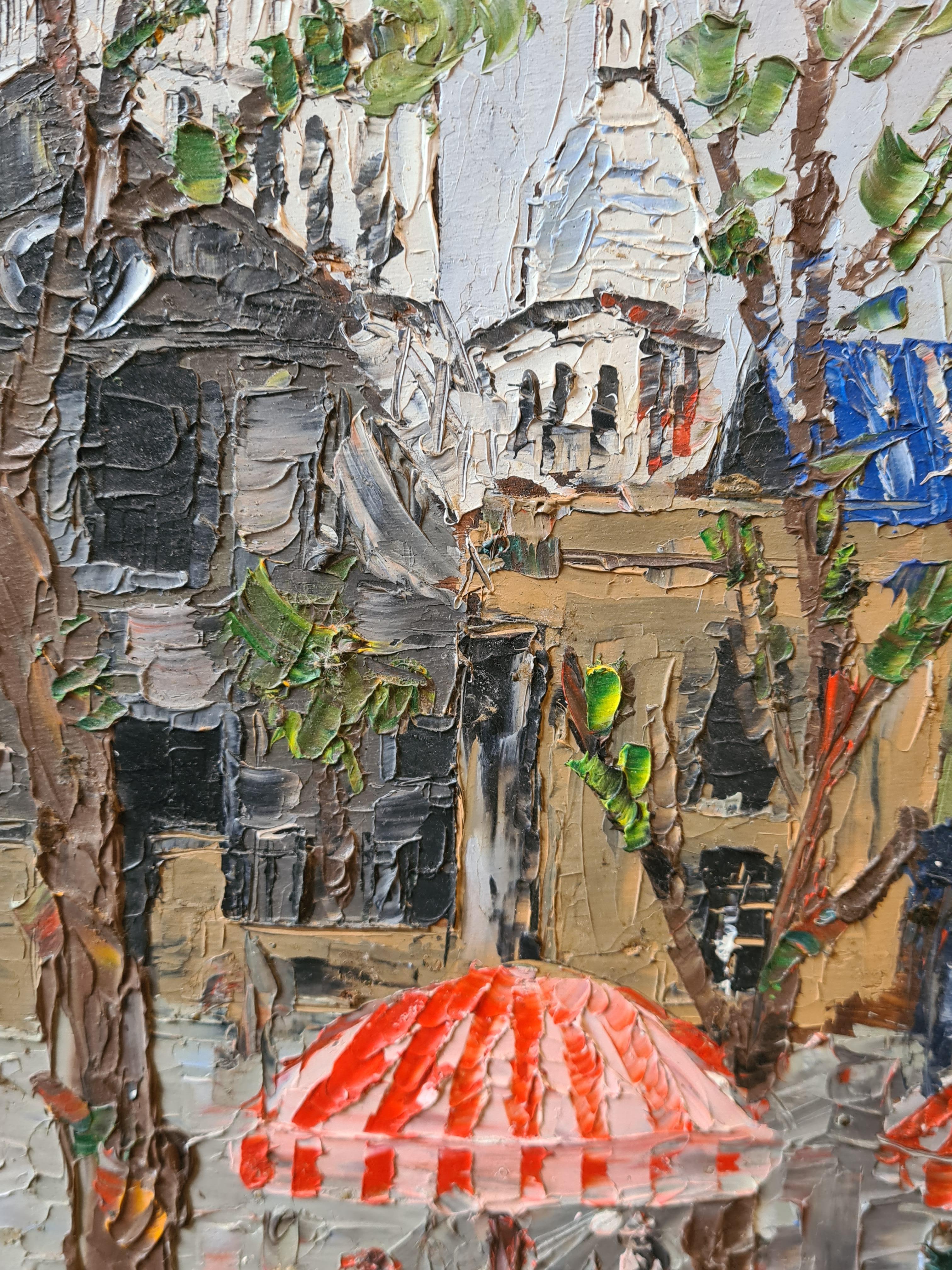 French Expressionist Oil, La Place du Tertre Montmartre and Sacrè Coeur Paris For Sale 2