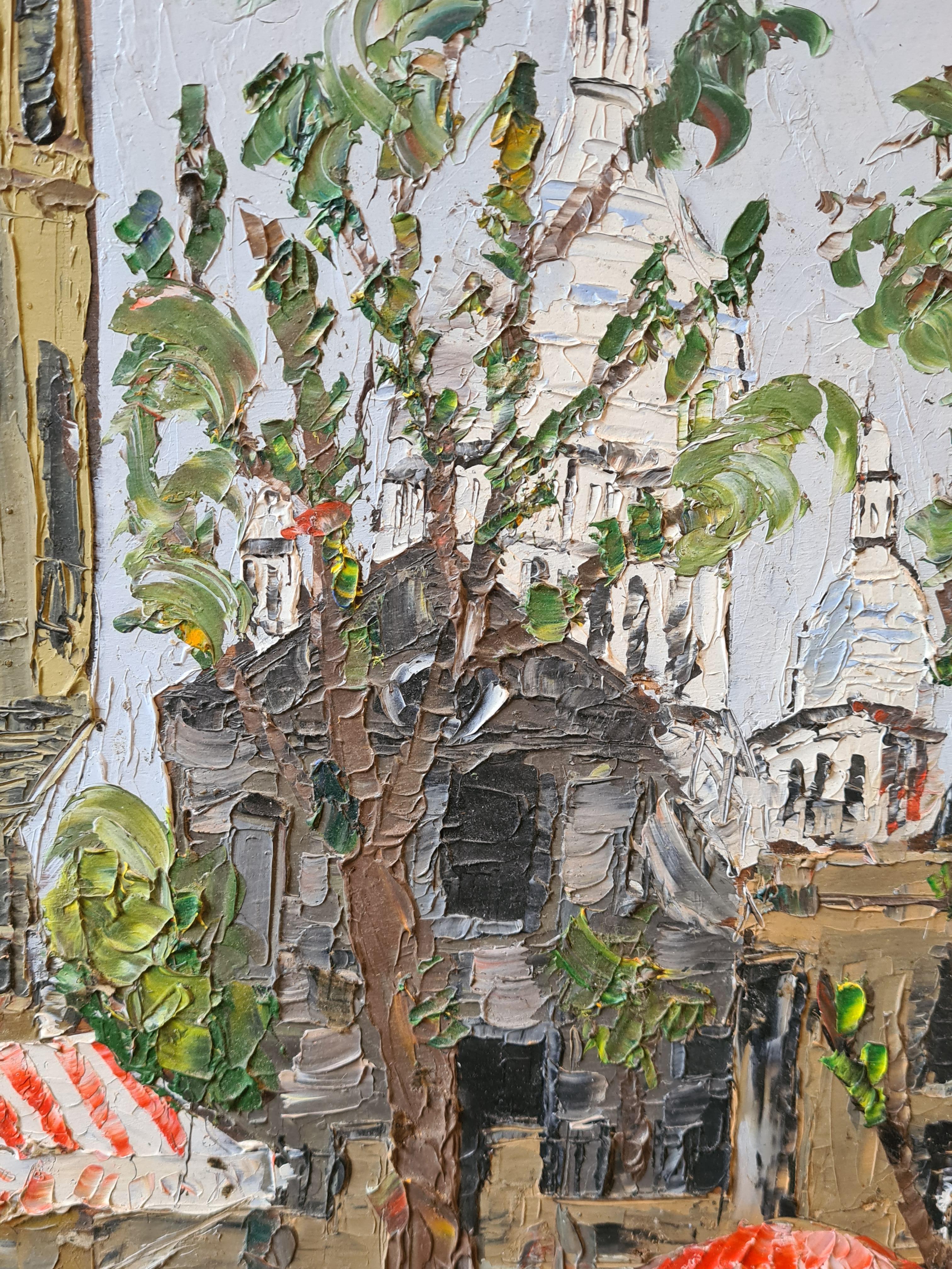 French Expressionist Oil, La Place du Tertre Montmartre and Sacrè Coeur Paris For Sale 3