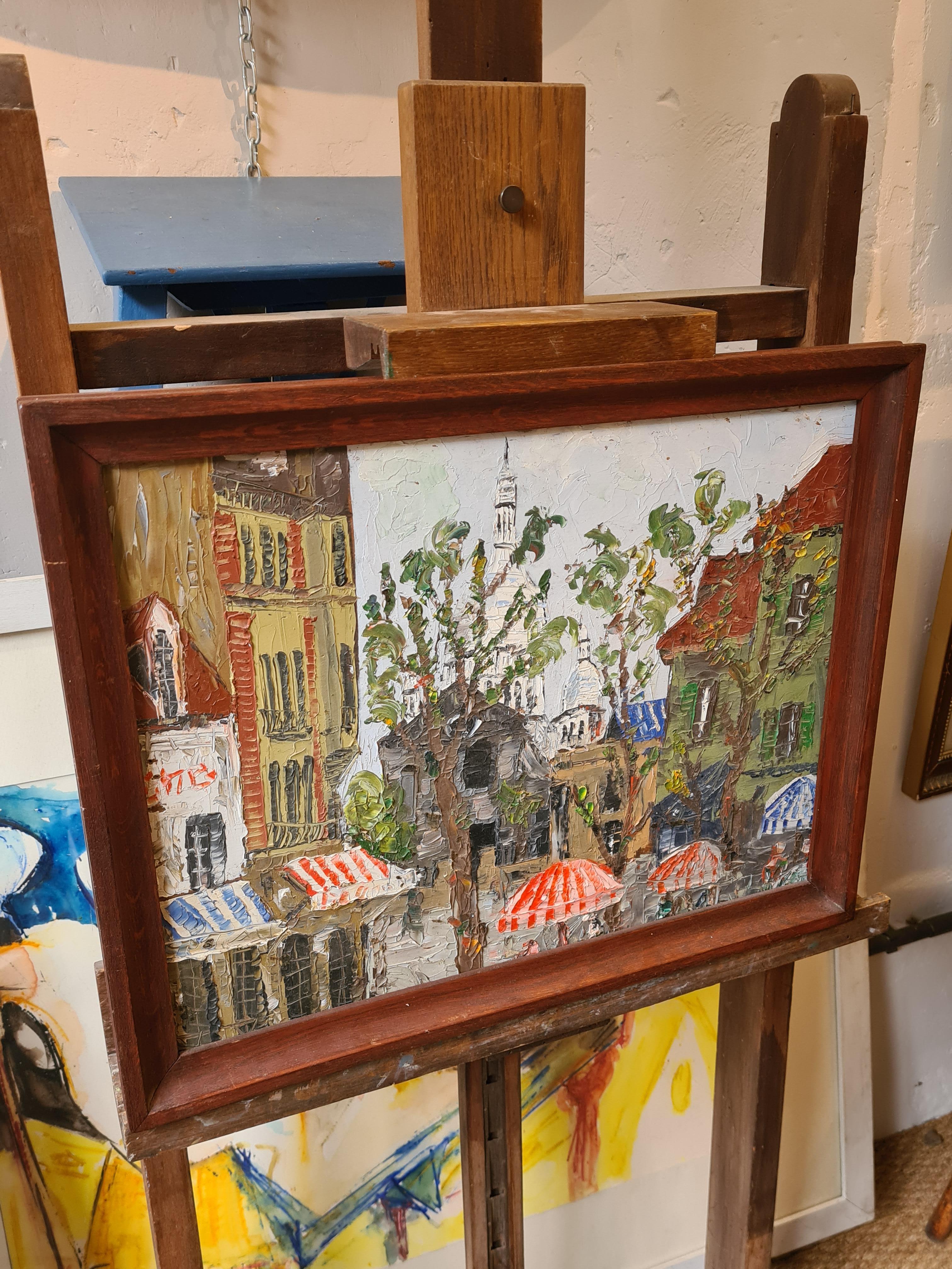 French Expressionist Oil, La Place du Tertre Montmartre and Sacrè Coeur Paris For Sale 5