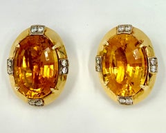 Bernard Weber 59TCW Palmeria Citrine 14K Yellow Gold Diamond Statement Earrings