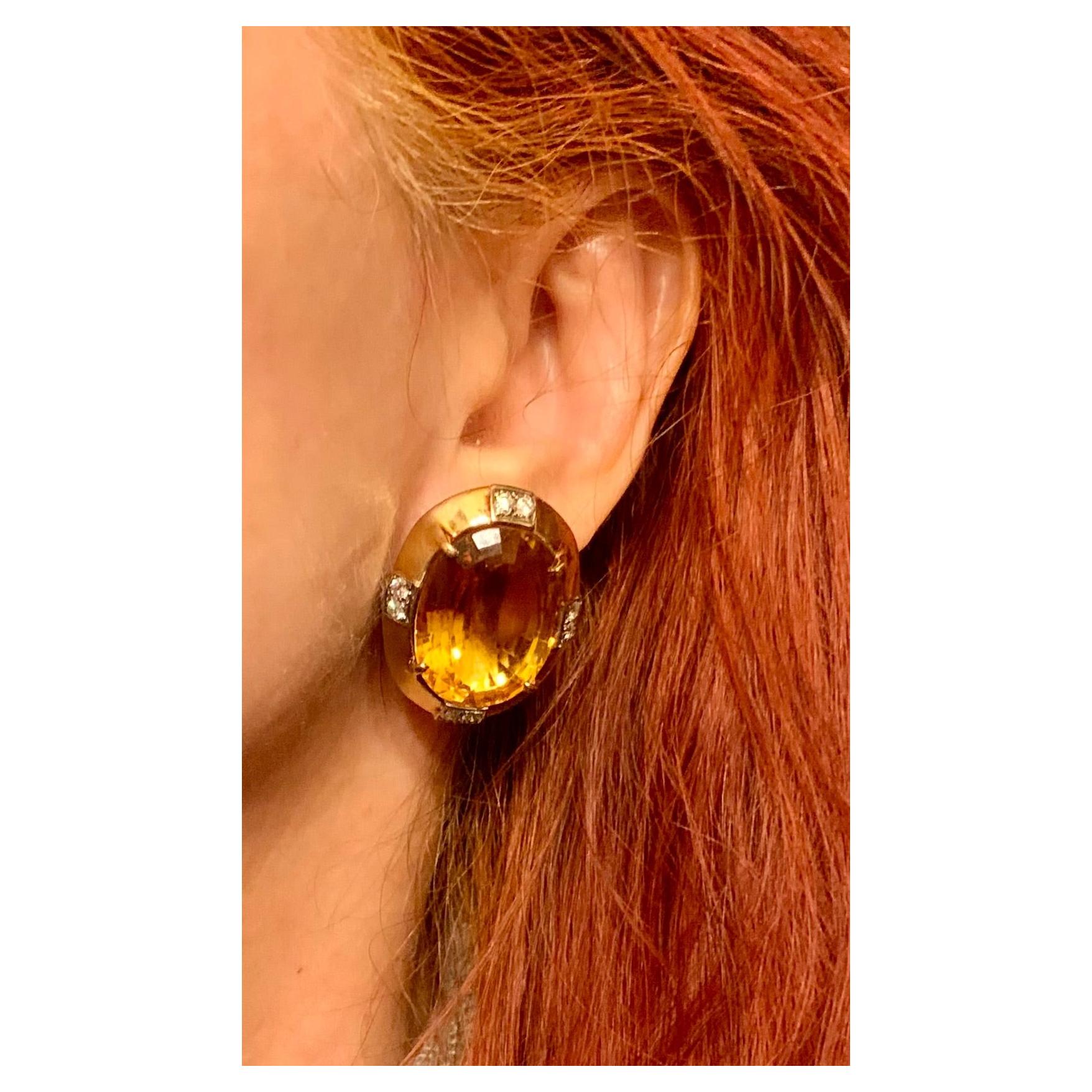 Bernard Weber 59TCW Palmeria Citrin 14K Gelbgold Diamant Statement-Ohrringe im Angebot