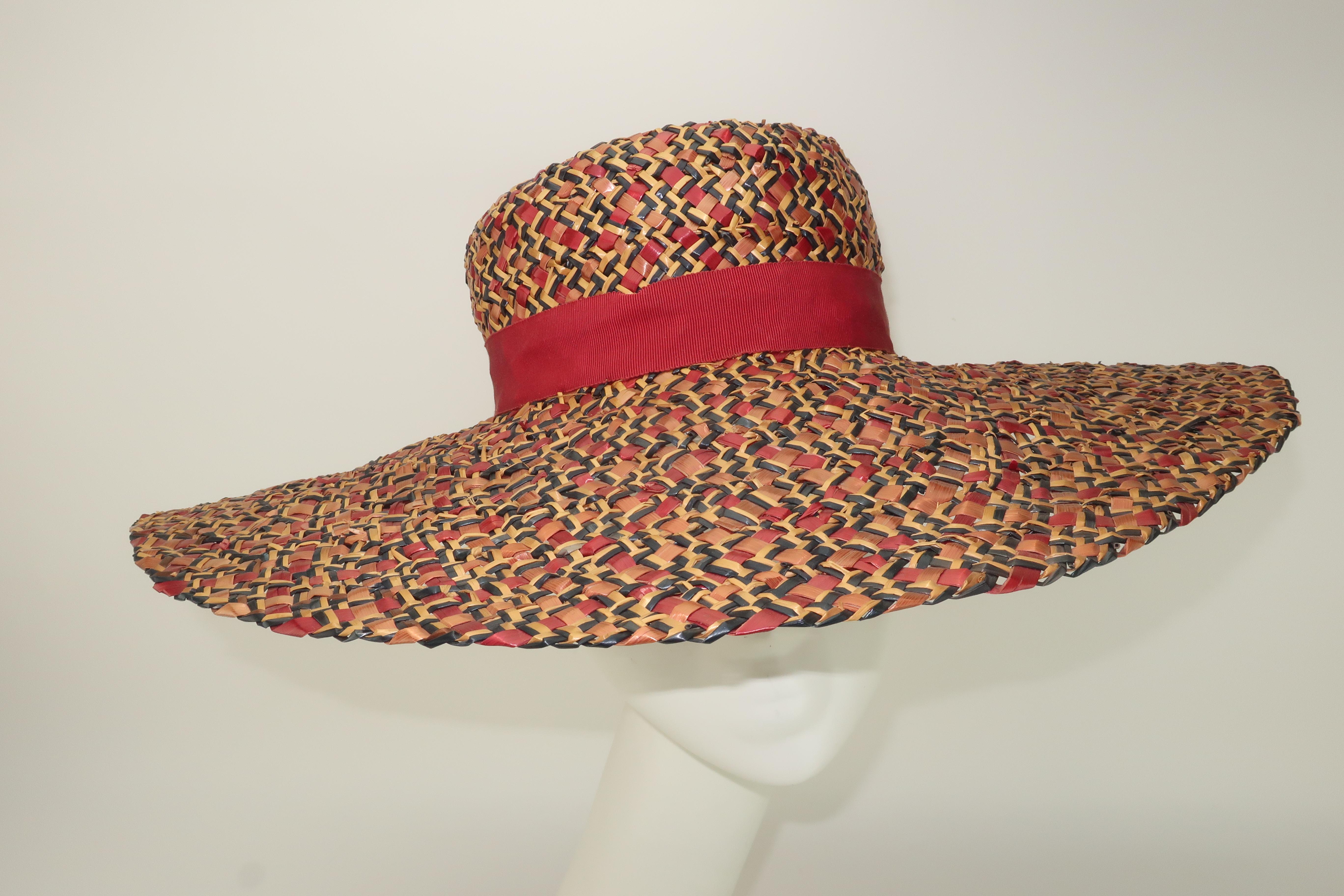Bernard Workman Wide Brim Straw Hat, 1940's 1