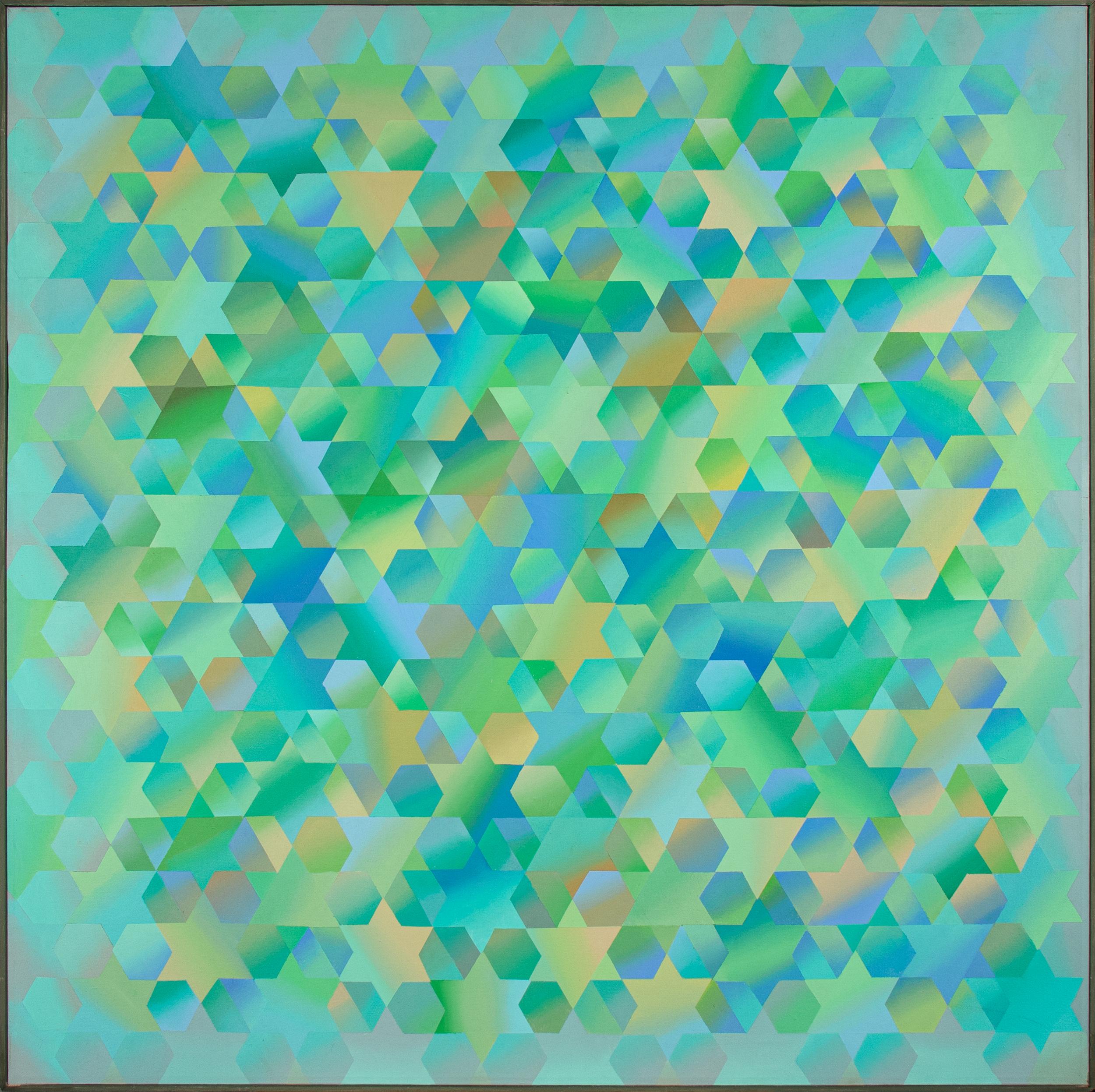 Bernard Zawisa Abstract Painting - Star Series Optical Abstract 1977 Acrylic