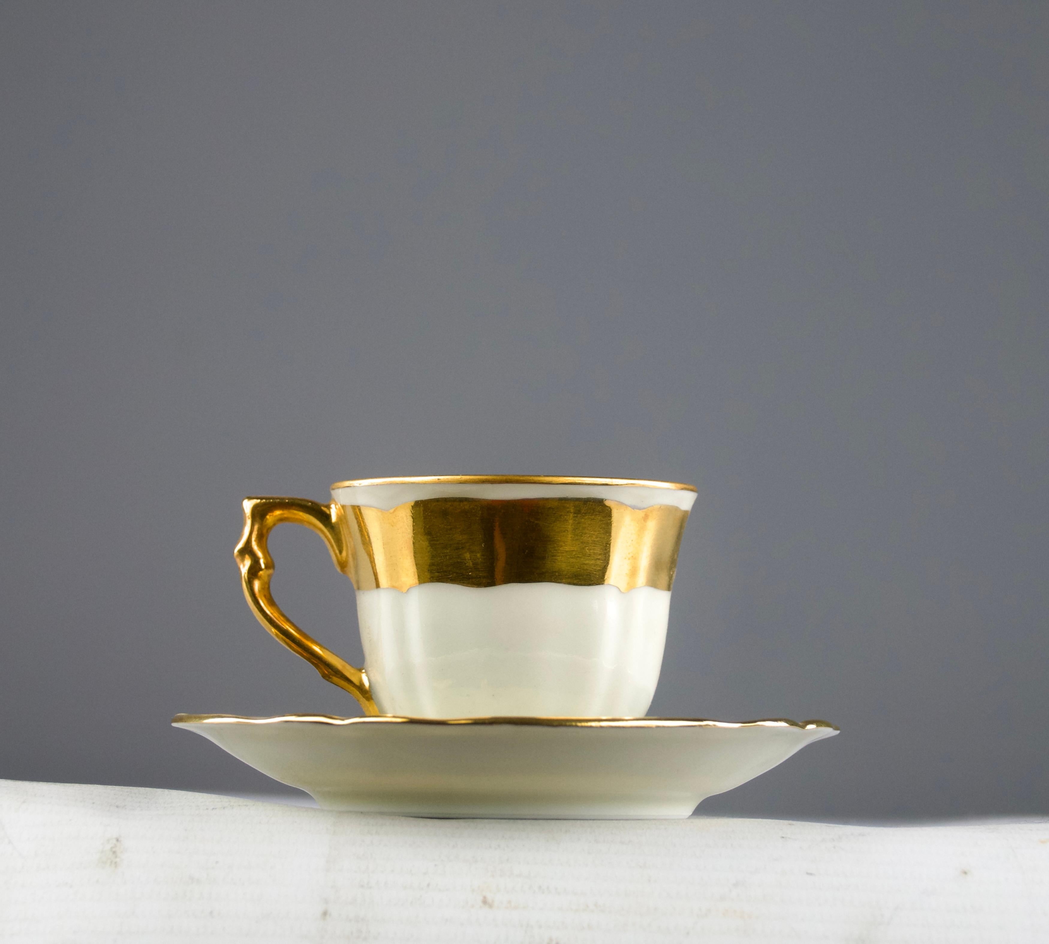 Empire Bernardaud, Gold Line Espresso Coffee Cup and Saucer, France 1950s For Sale
