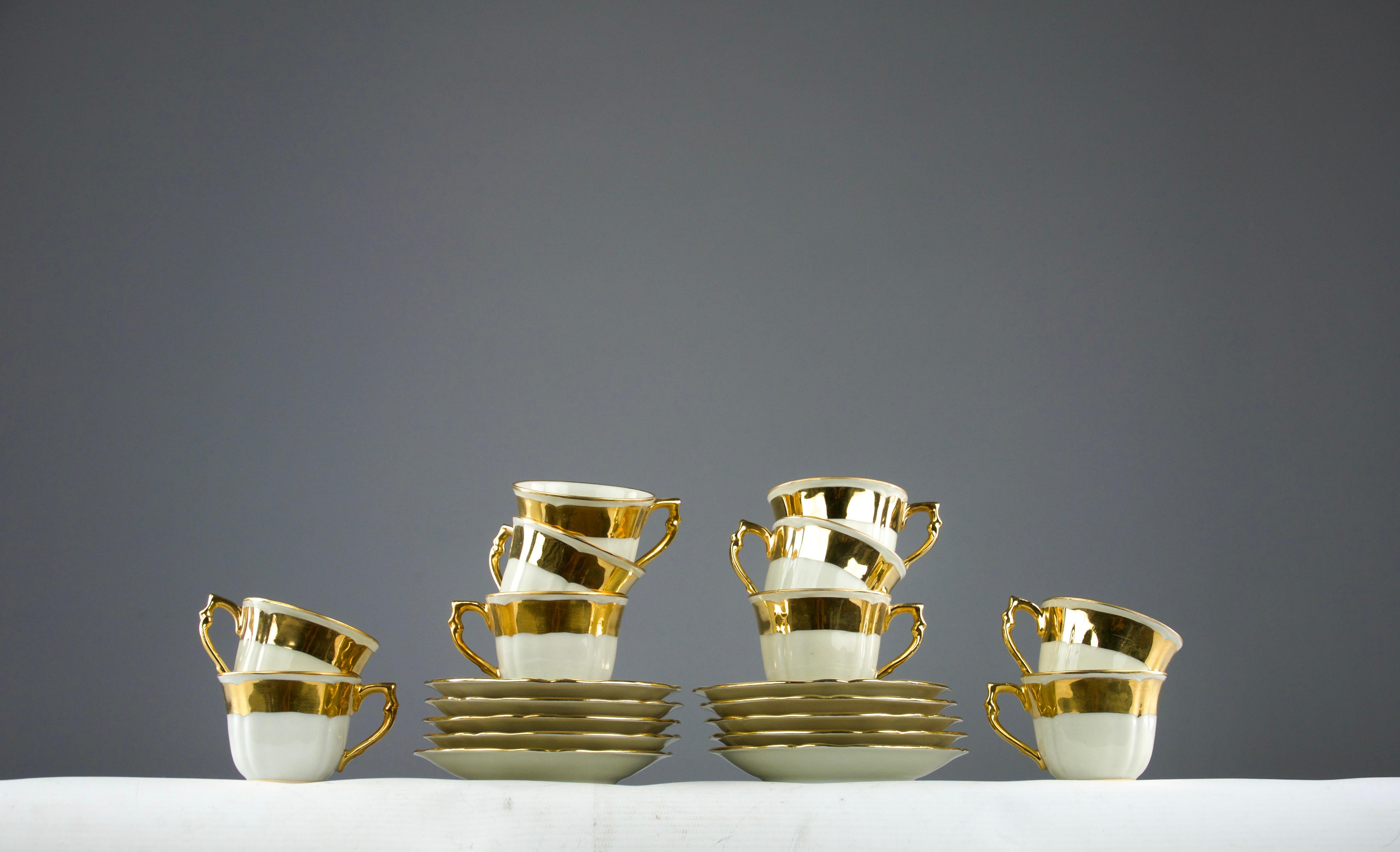 Mid-20th Century Bernardaud, Gold Line Espresso Coffee Cup and Saucer, France 1950s For Sale