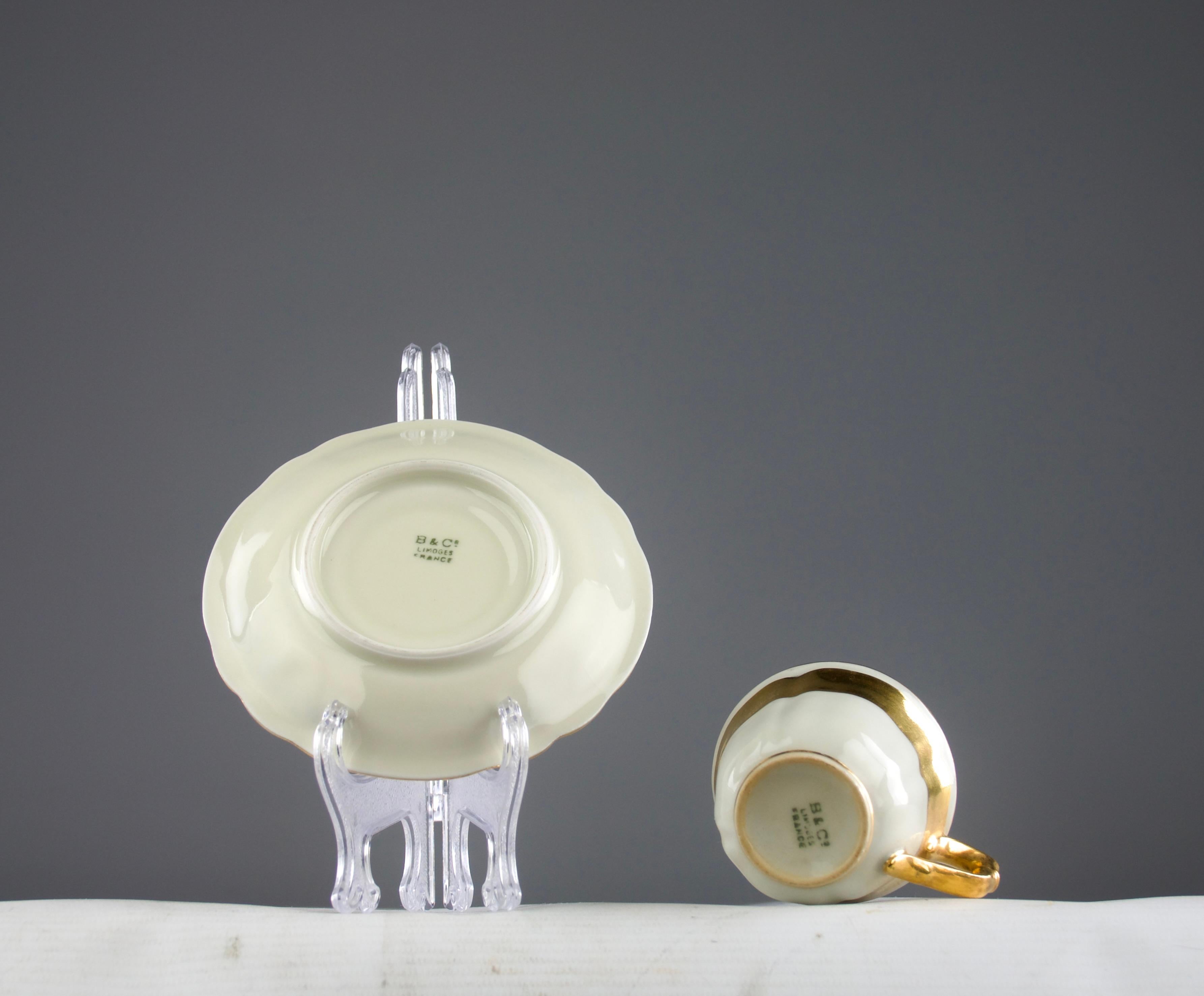 Bernardaud, Gold Line Espresso Coffee Cup and Saucer, France 1950s For Sale 1