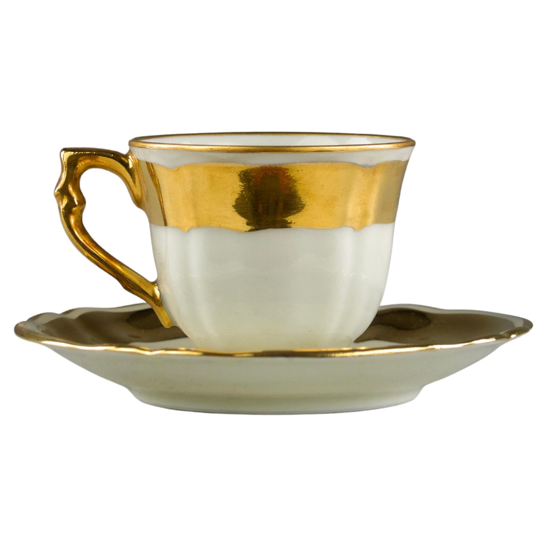 Bernardaud, Gold Line Espresso Coffee Cup and Saucer, France 1950s For Sale