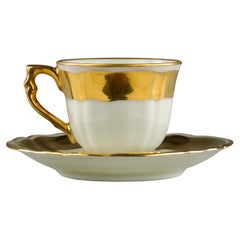 Bernardaud, taza y platillo de café espresso Gold Line, Francia Años 50