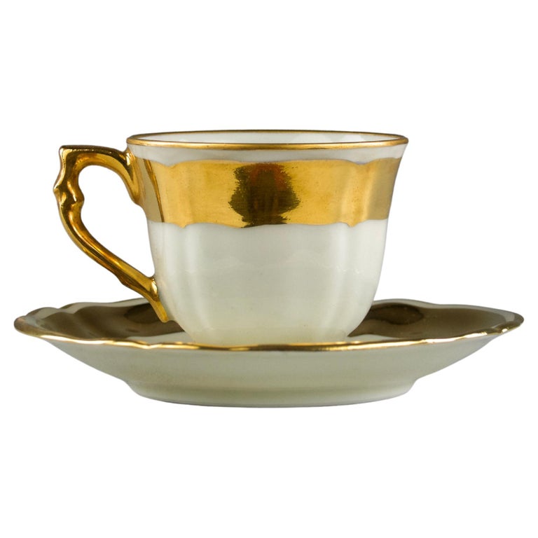 Bernardaud, Gold Line Espresso Coffee Cup and Saucer, France 1950s For Sale  at 1stDibs