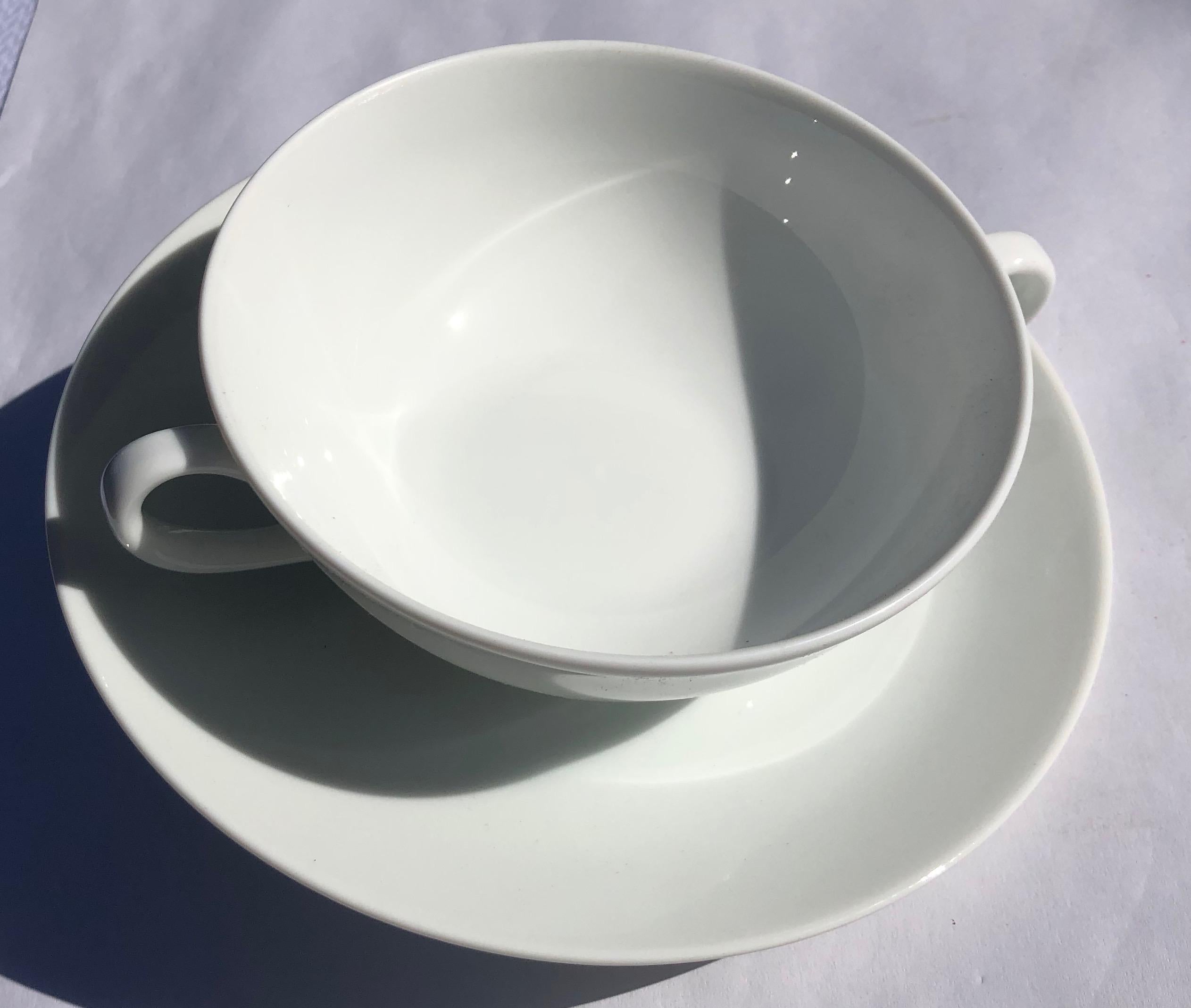 French Bernardaud Limoges Set of 12 White Soup Bowls with Saucers, 5 Square Plates New For Sale