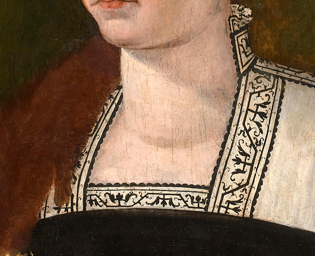 Portrait of a woman with a book - Brown Figurative Painting by Bernardino Campi (Cremona 1522 -1591)