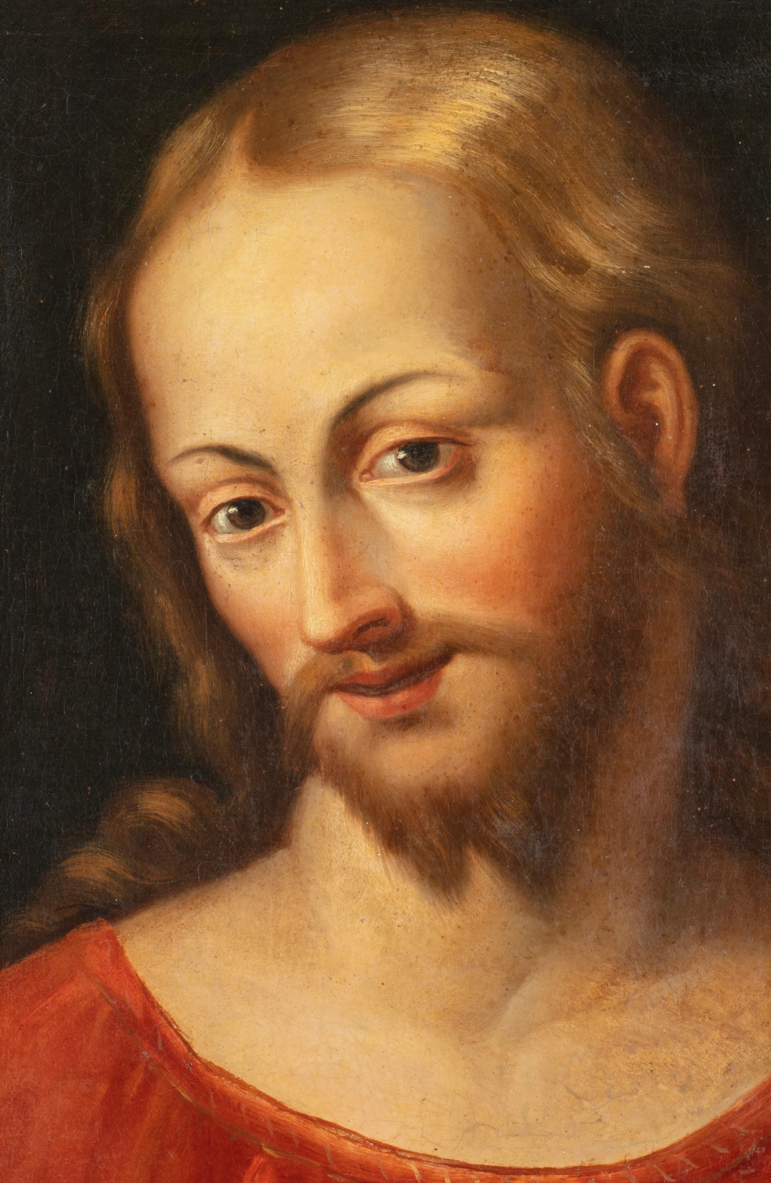 16th Century by Bernardino Detti Face of Christ Oil on Canvas - Old Masters Painting by Bernardino Detti (Pistoia, 1498 – Pistoia, 1572)