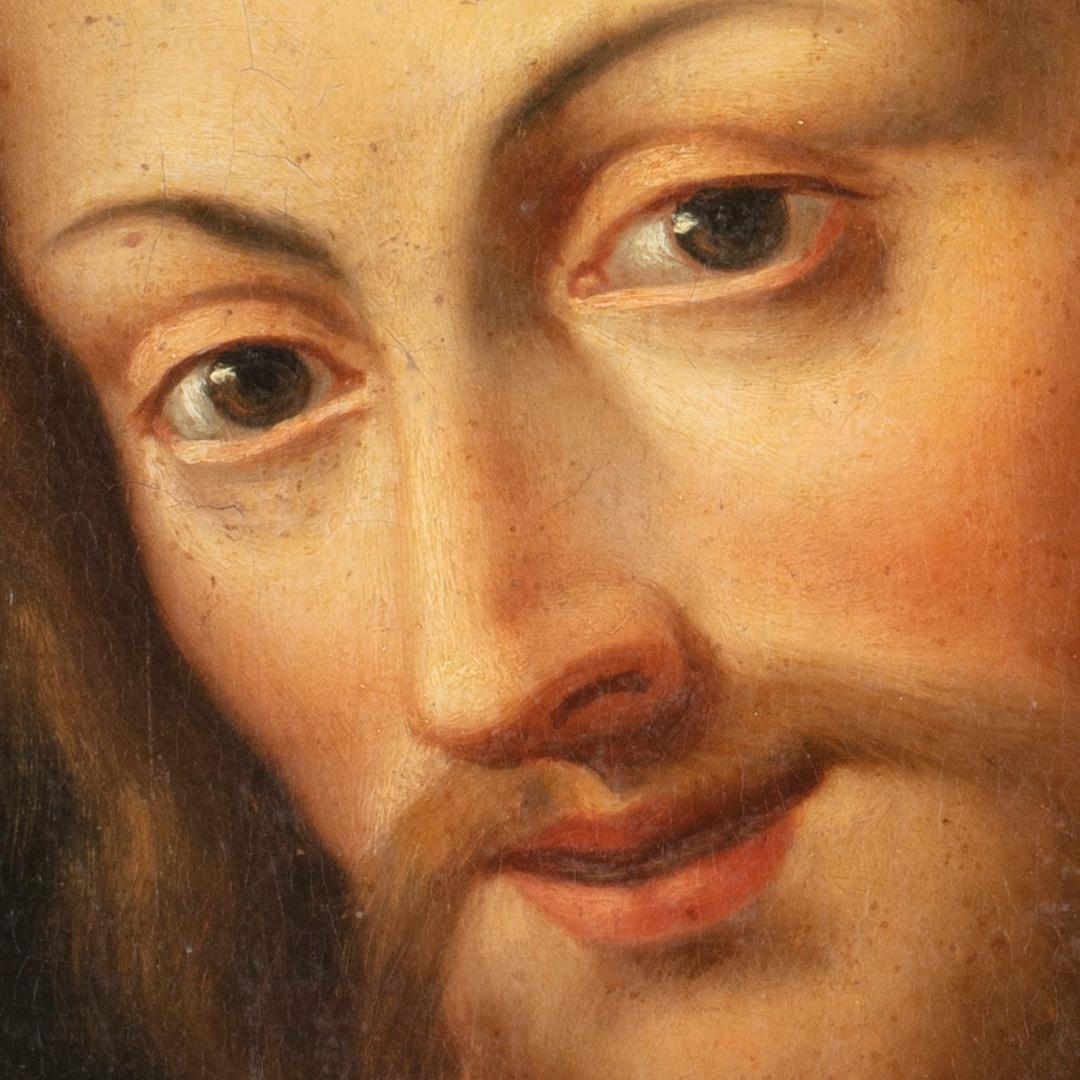 Bernardino Detti (Pistoia, Italien, 1498 - 1572)
Titel: Das Gesicht Christi
Medium: Öl auf Leinwand
Maße: ohne Rahmen 41 x 32 cm - mit Rahmen 47 x 55,5 cm 
Antiker Kastenrahmen aus Massivholz und Nussbaumwurzel.

Veröffentlichungen: